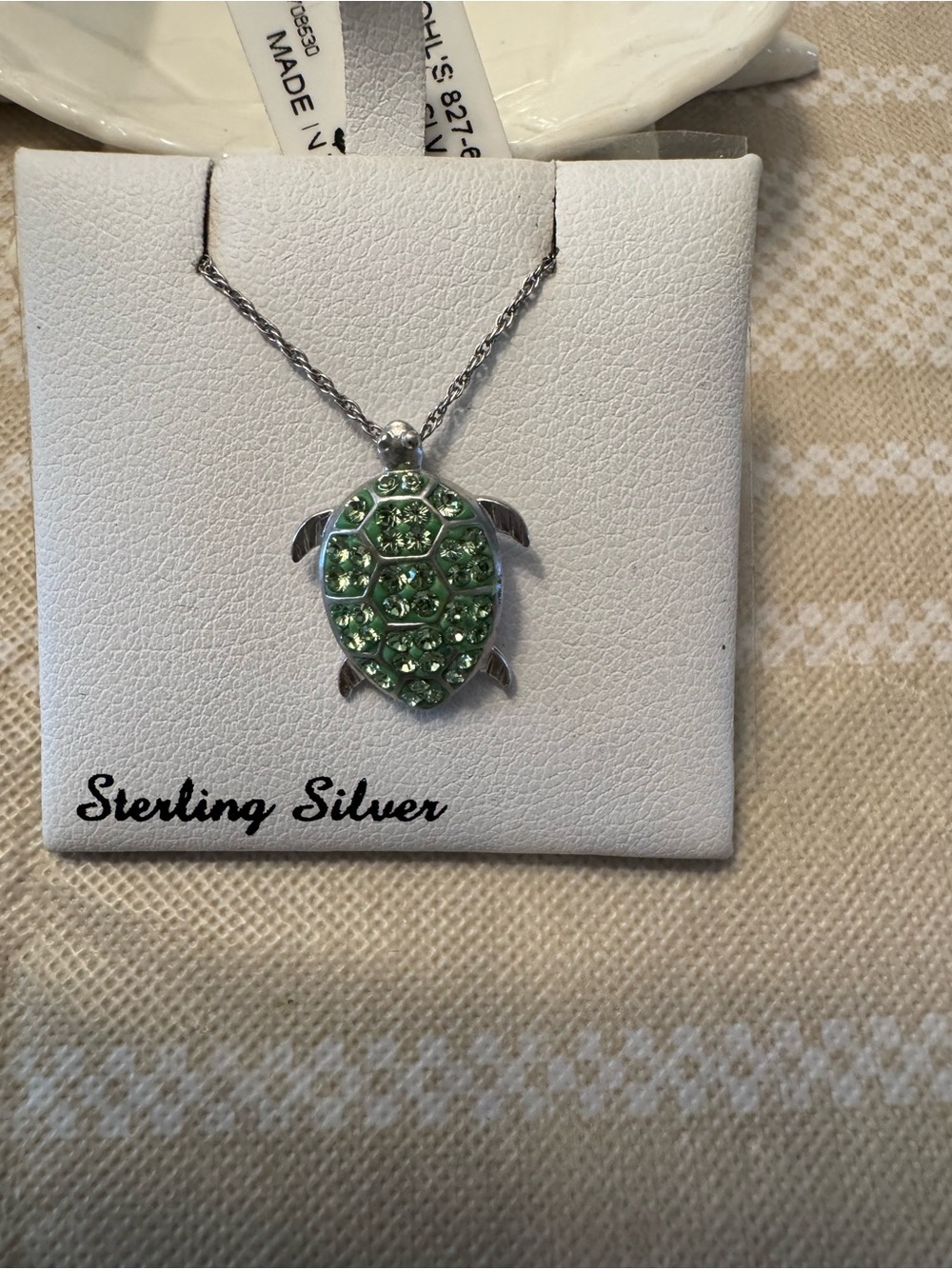 Sterling Silver Turtle Pendant Necklace with Green Crystals